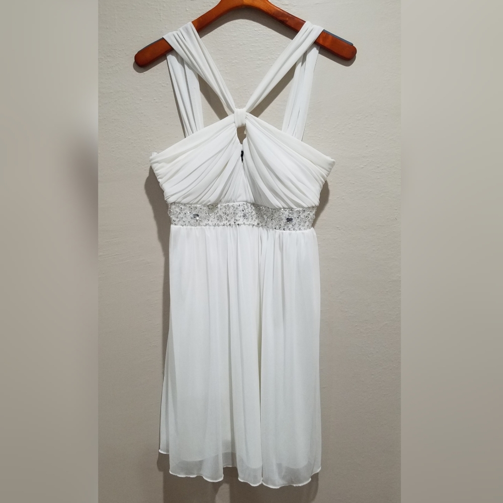 White dress with beaded waistband